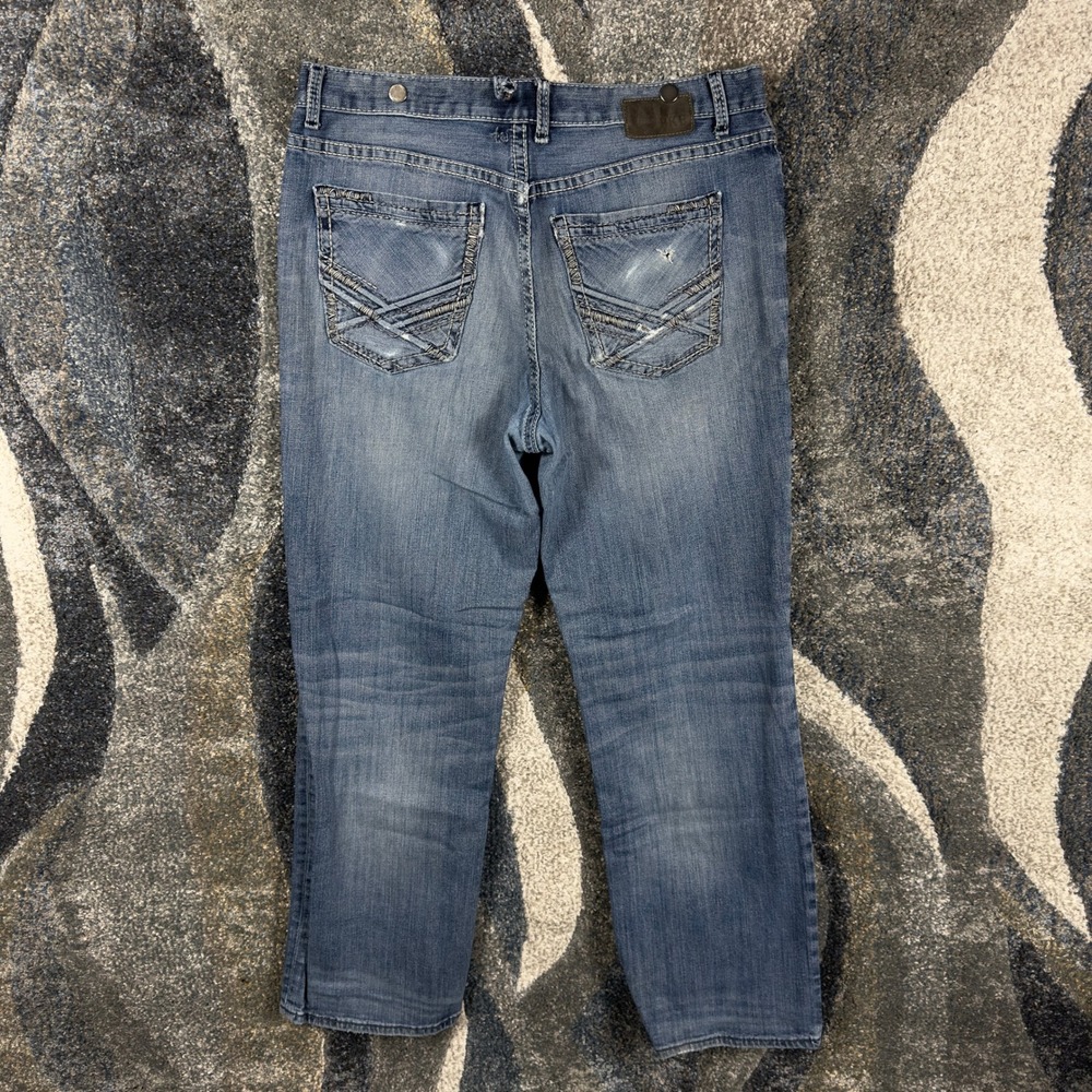 BKE Denim Seth Mens Straight Leg Jeans Medium Wash Blue 36R Thick Stitching